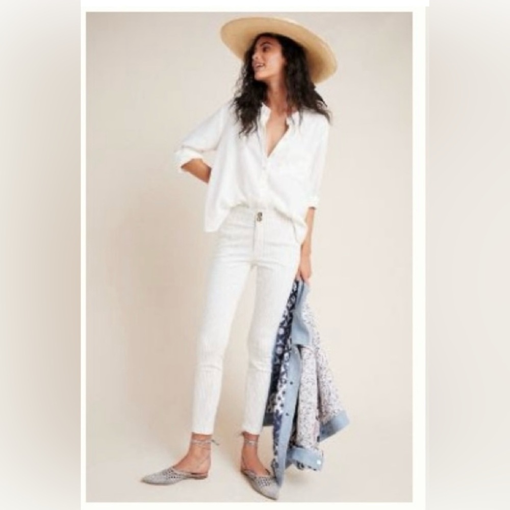 Anthropologie Pilcro White Striped High-Rise Skinny Denim Jean Pants Womens 29